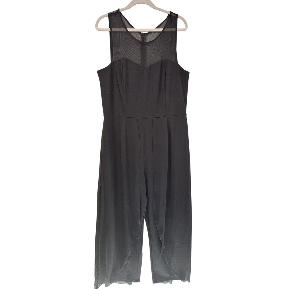 Alexa‎ B Nites Jumpsuit Womens 16W Black Mesh Yoke Sheer Overlay Formal Evening